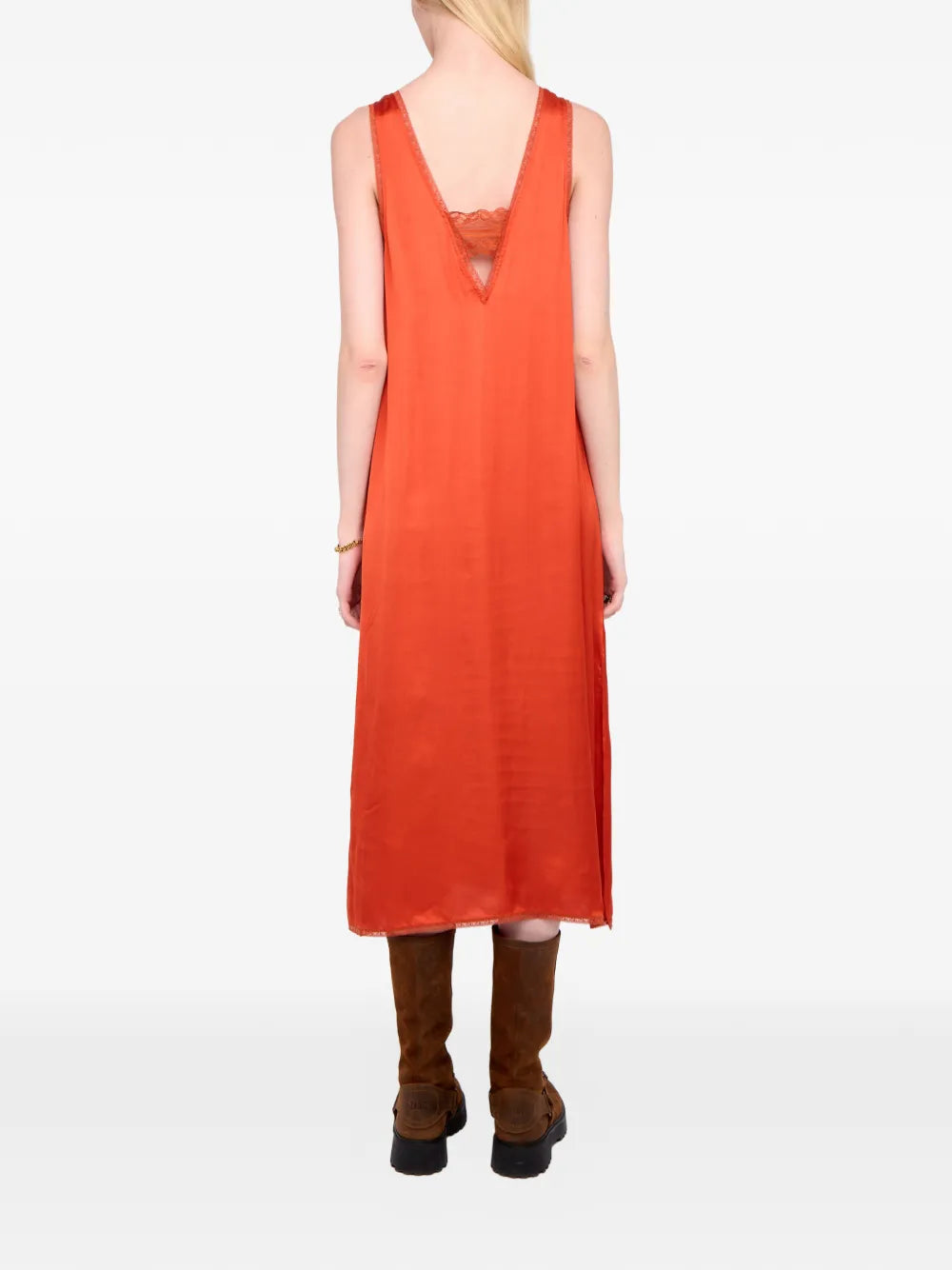 Renzo lace-detail satin midi dress