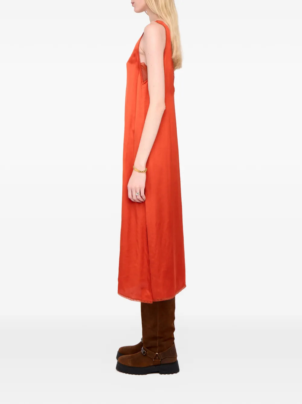 Renzo lace-detail satin midi dress