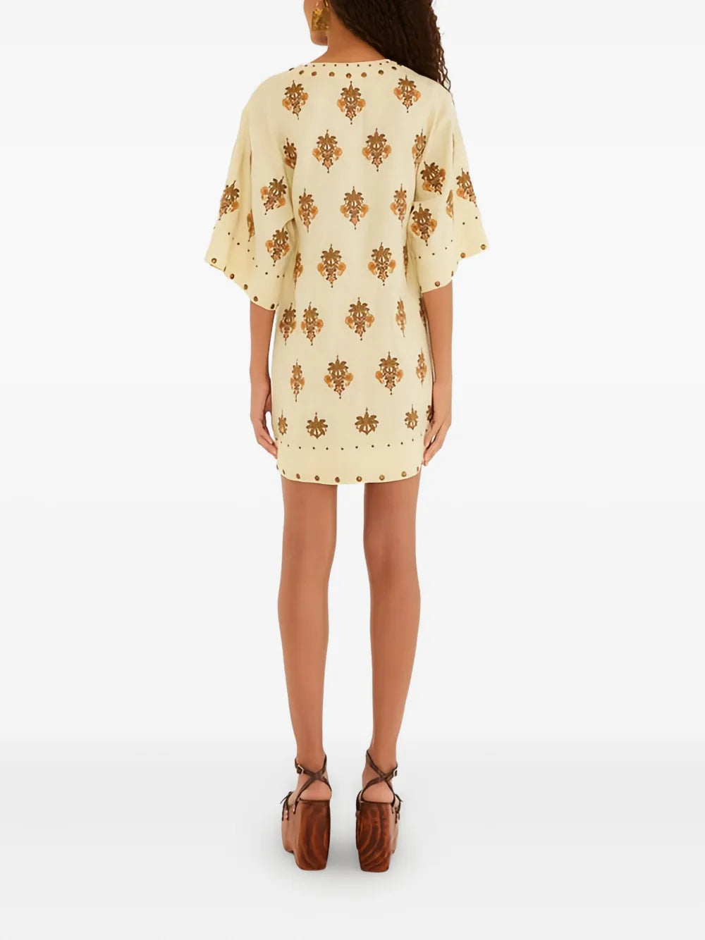 studded palm-print mini dress