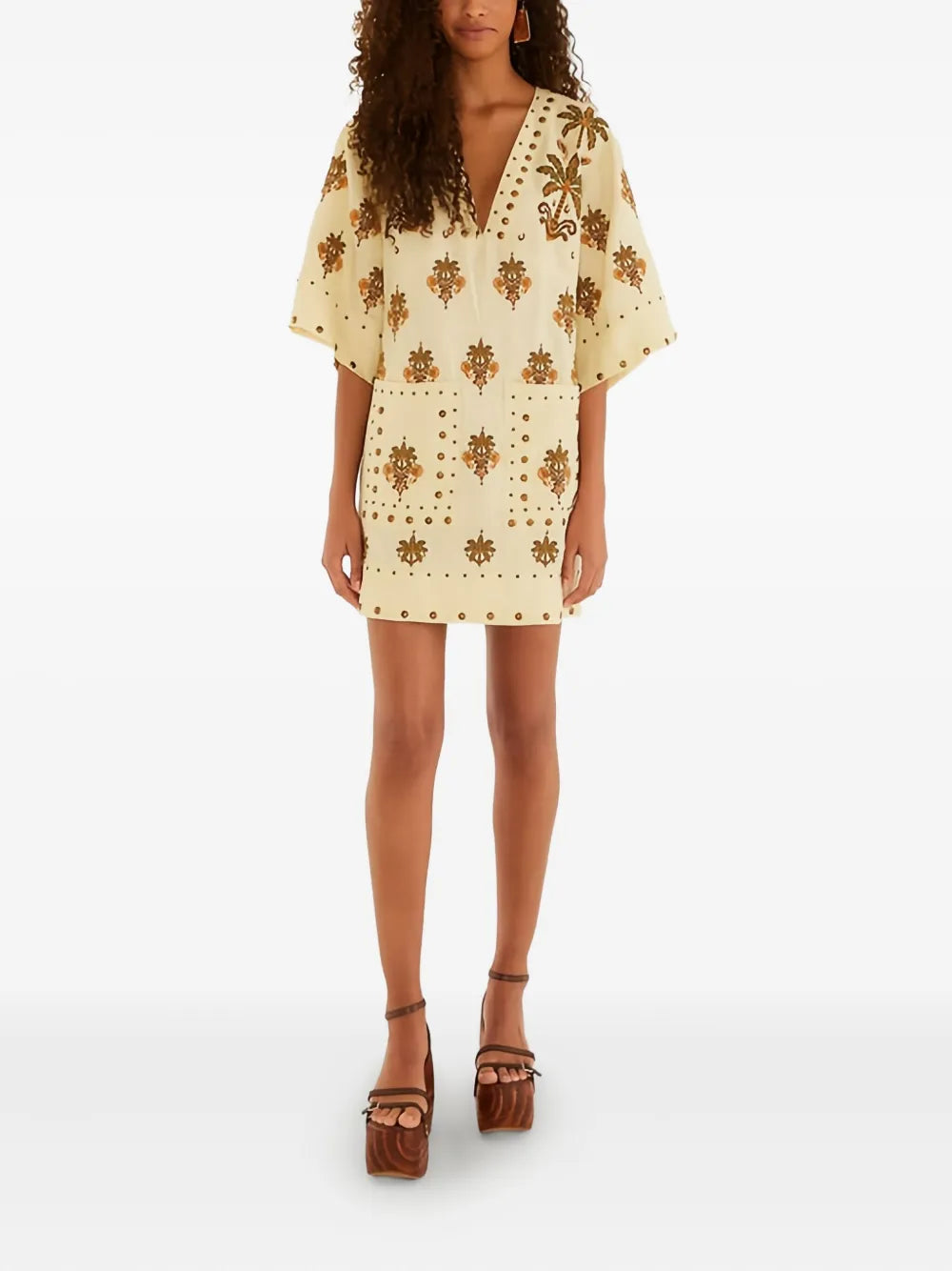 studded palm-print mini dress