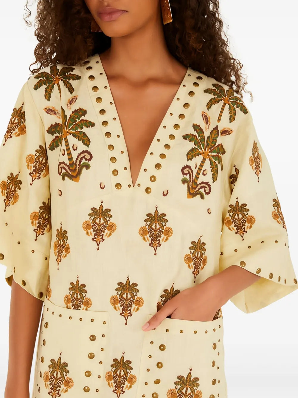 studded palm-print mini dress