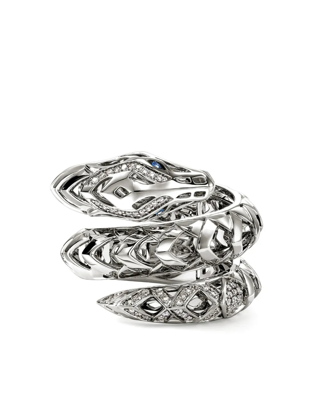 sterling silver Naga diamond and sapphire ring