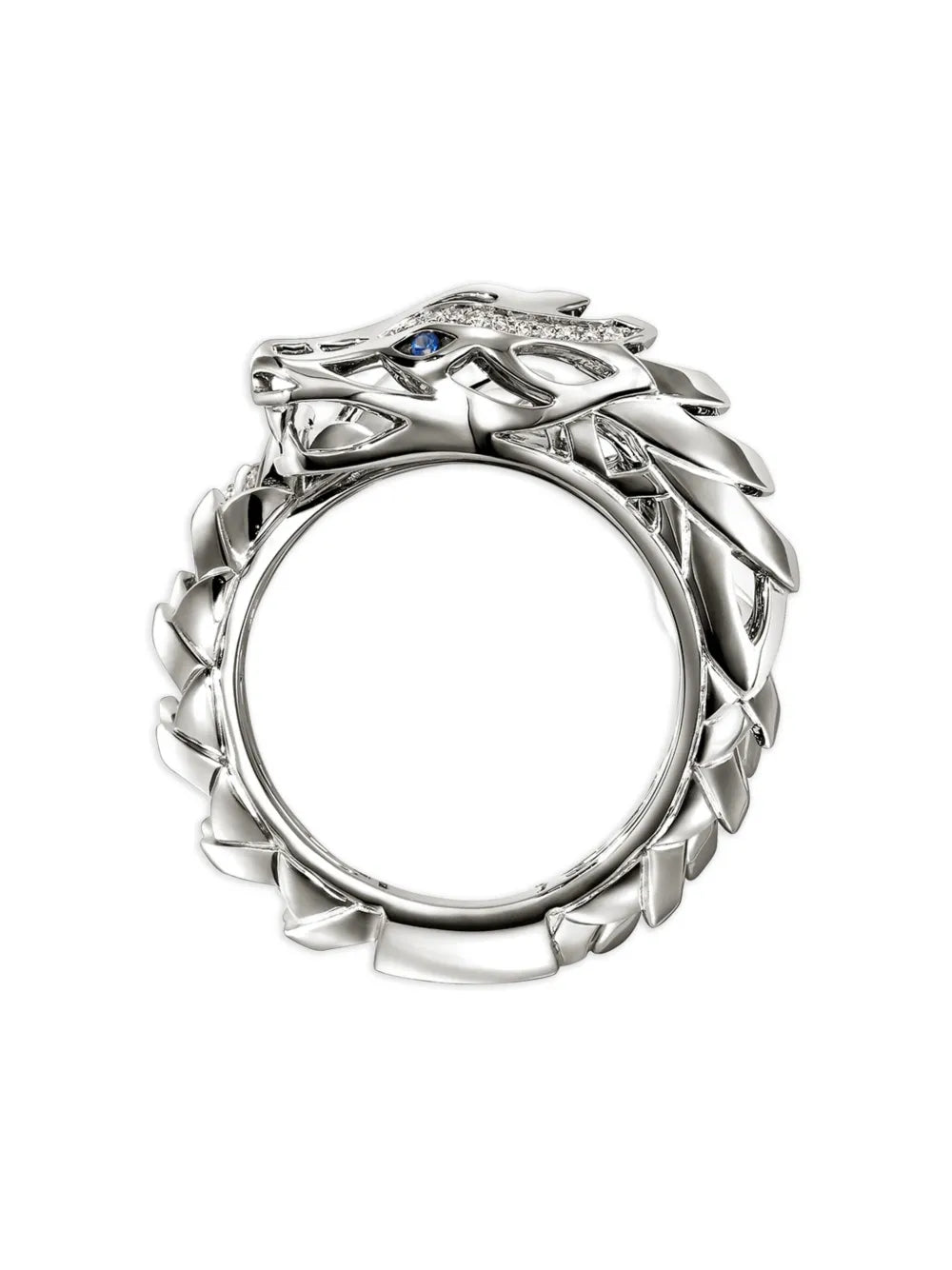 sterling silver Naga diamond and sapphire ring