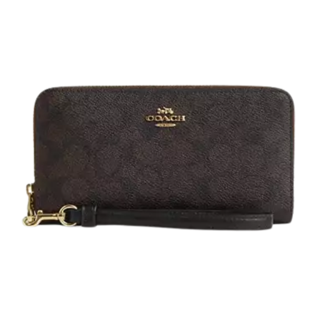 Long Zip Around Wallet In Signature Canvas signature canvas/Gold/Walnut/Black