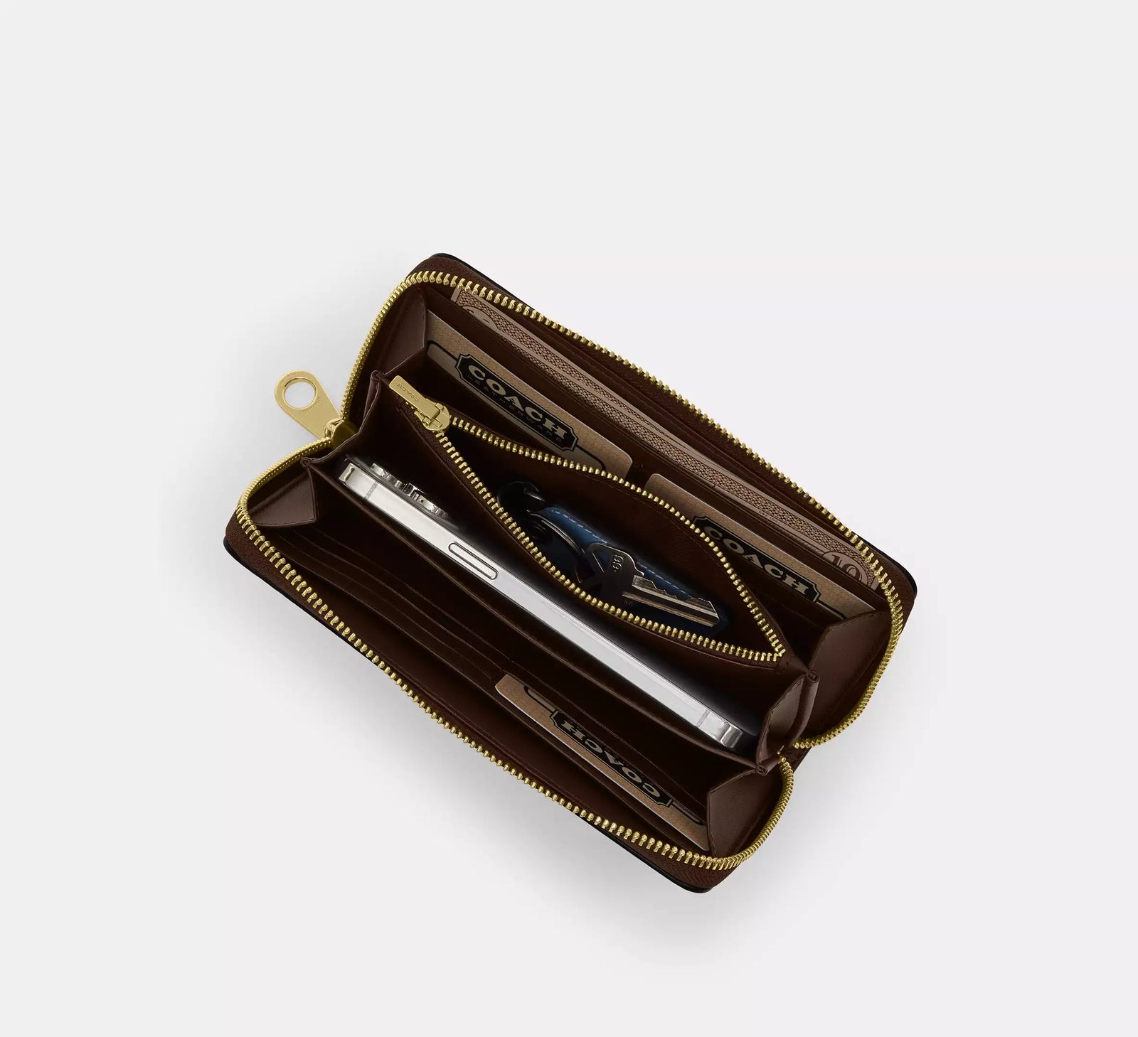 Long Zip Around Wallet In Signature Canvas signature canvas/Gold/Walnut/Black