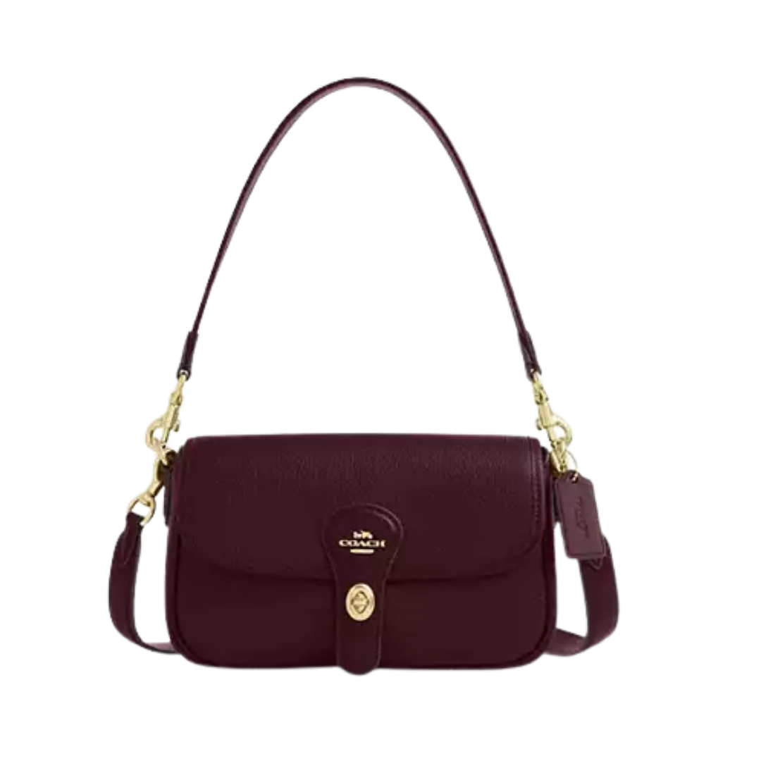 Hadley Shoulder Bag pebbled leather/Gold/Dark Wine