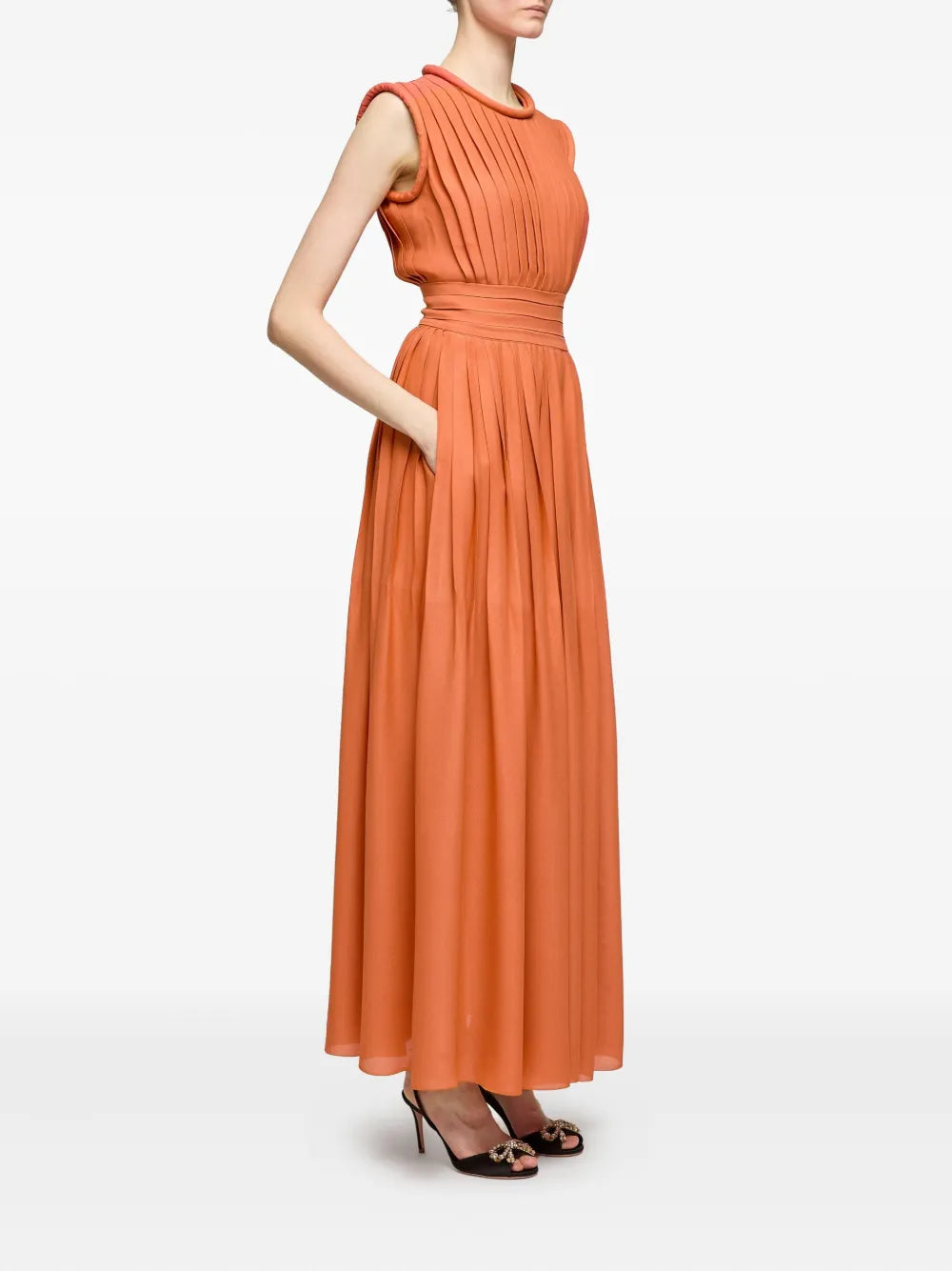 pleated sleeveless dress