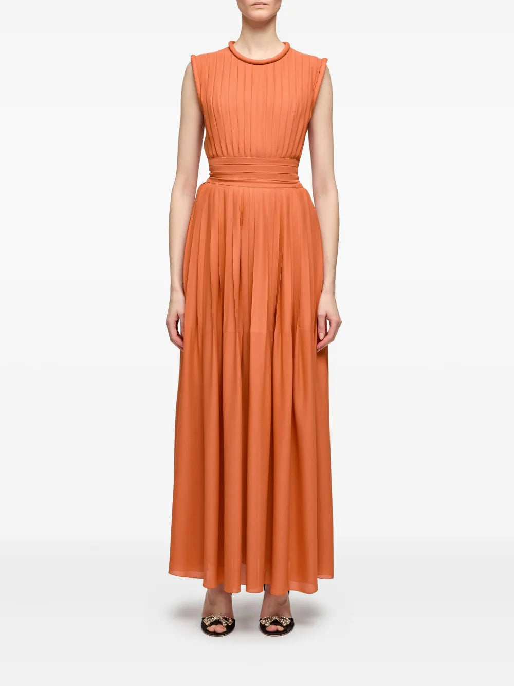 pleated sleeveless dress