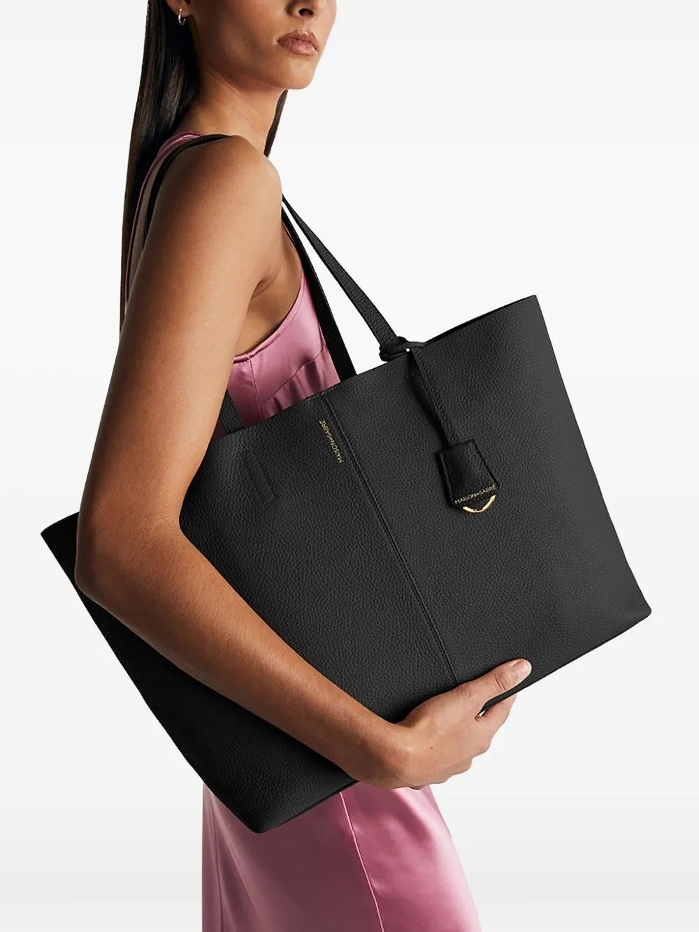 zipped leather soft tote