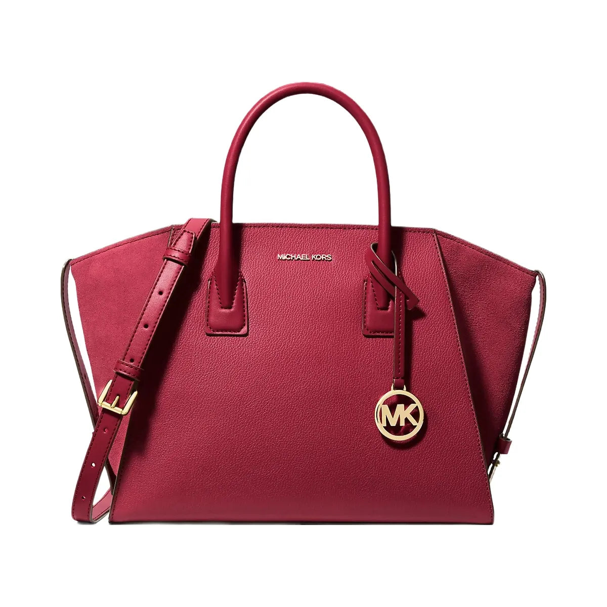 Michael Kors Avril Large Leather and Suede Satchel Cherry