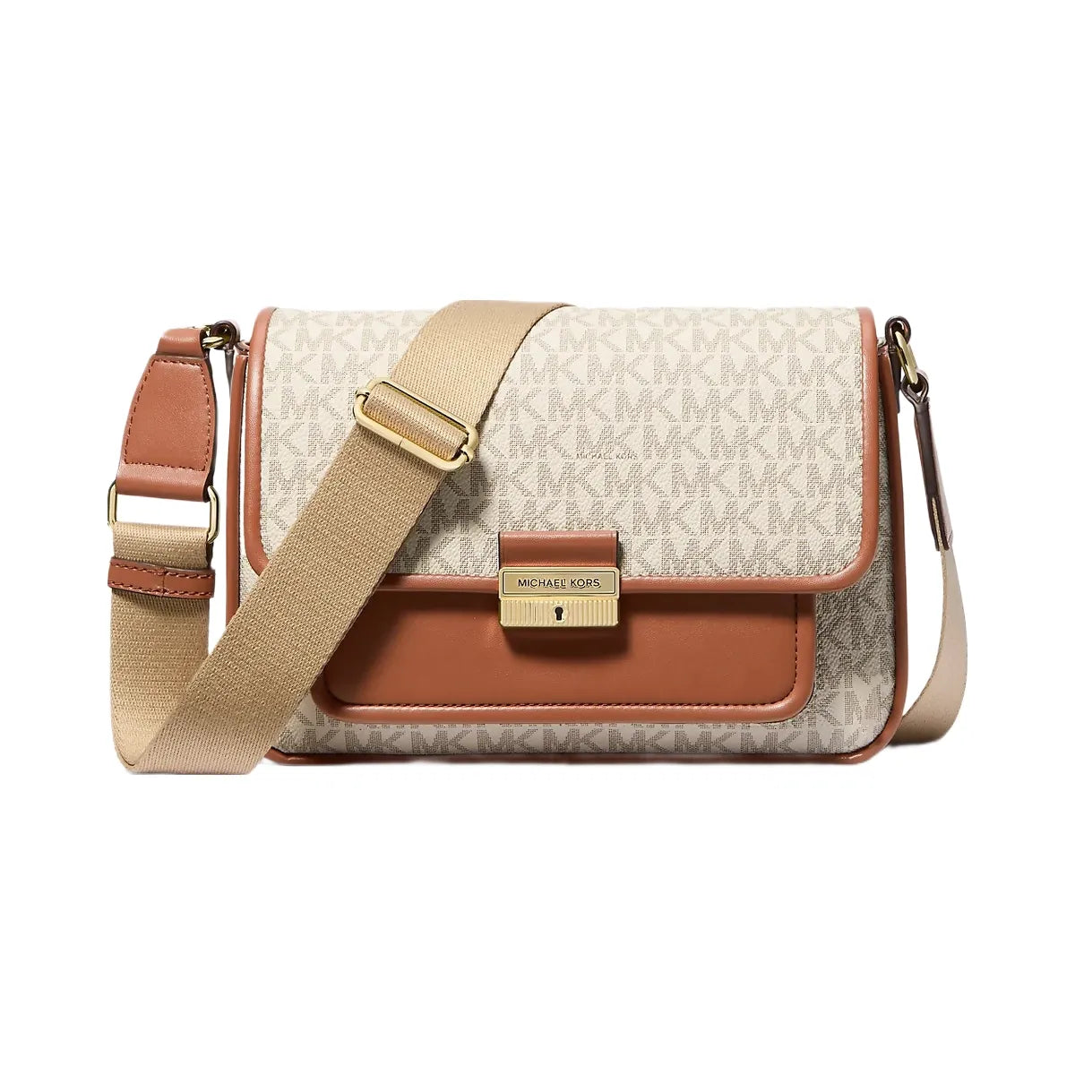 Michael Kors Bradshaw Medium Signature Logo Messenger Bag Vanilla