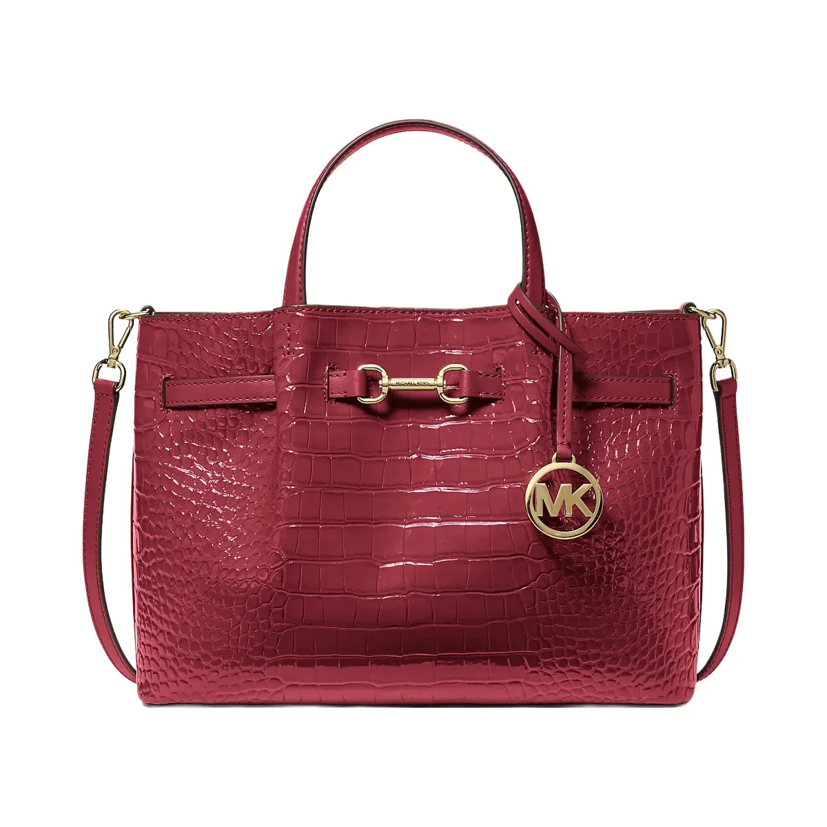 Michael Kors Carson Medium Crocodile Embossed Satchel Cherry
