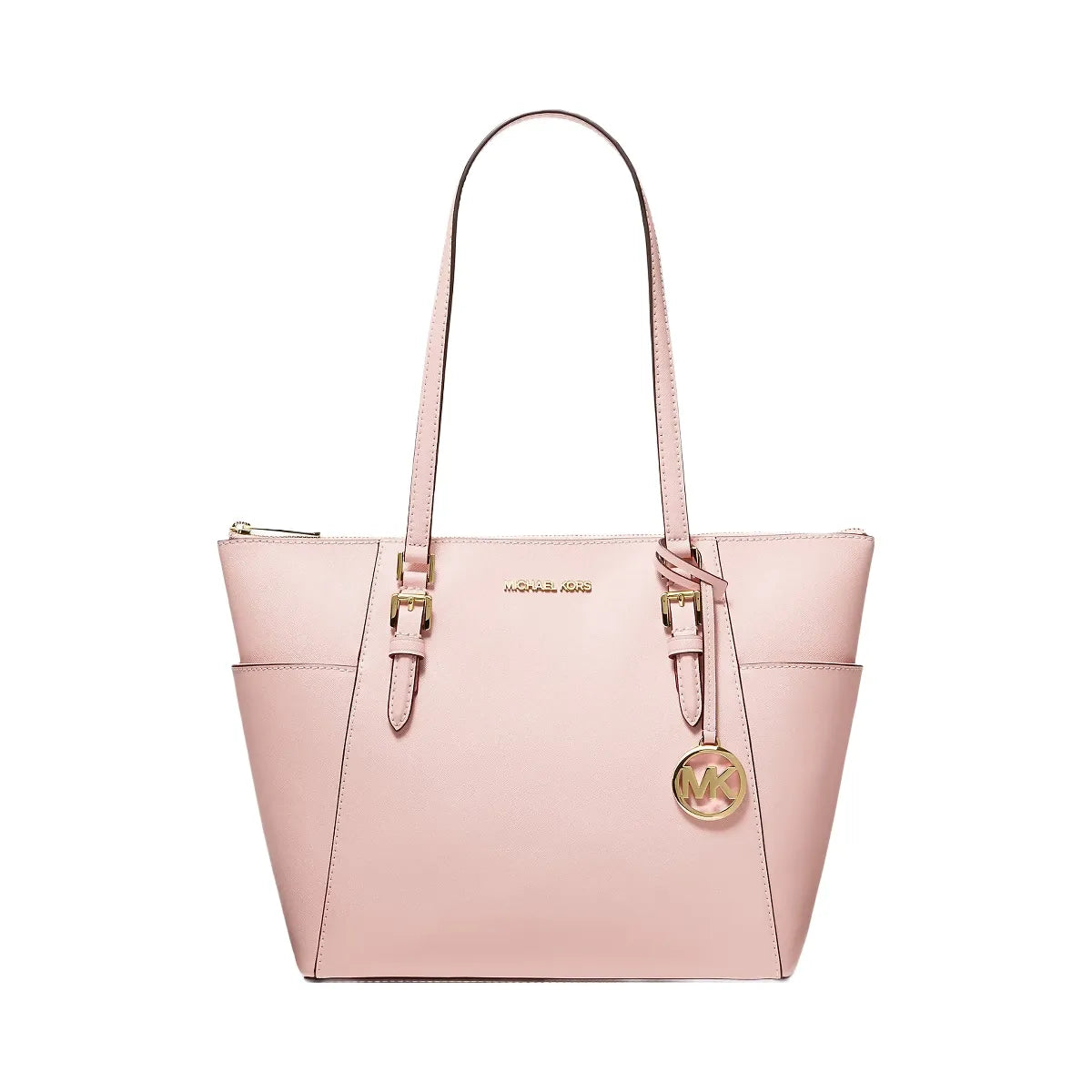 Michael Kors Charlotte Large Saffiano Leather Top-Zip Tote Bag Powder Blush