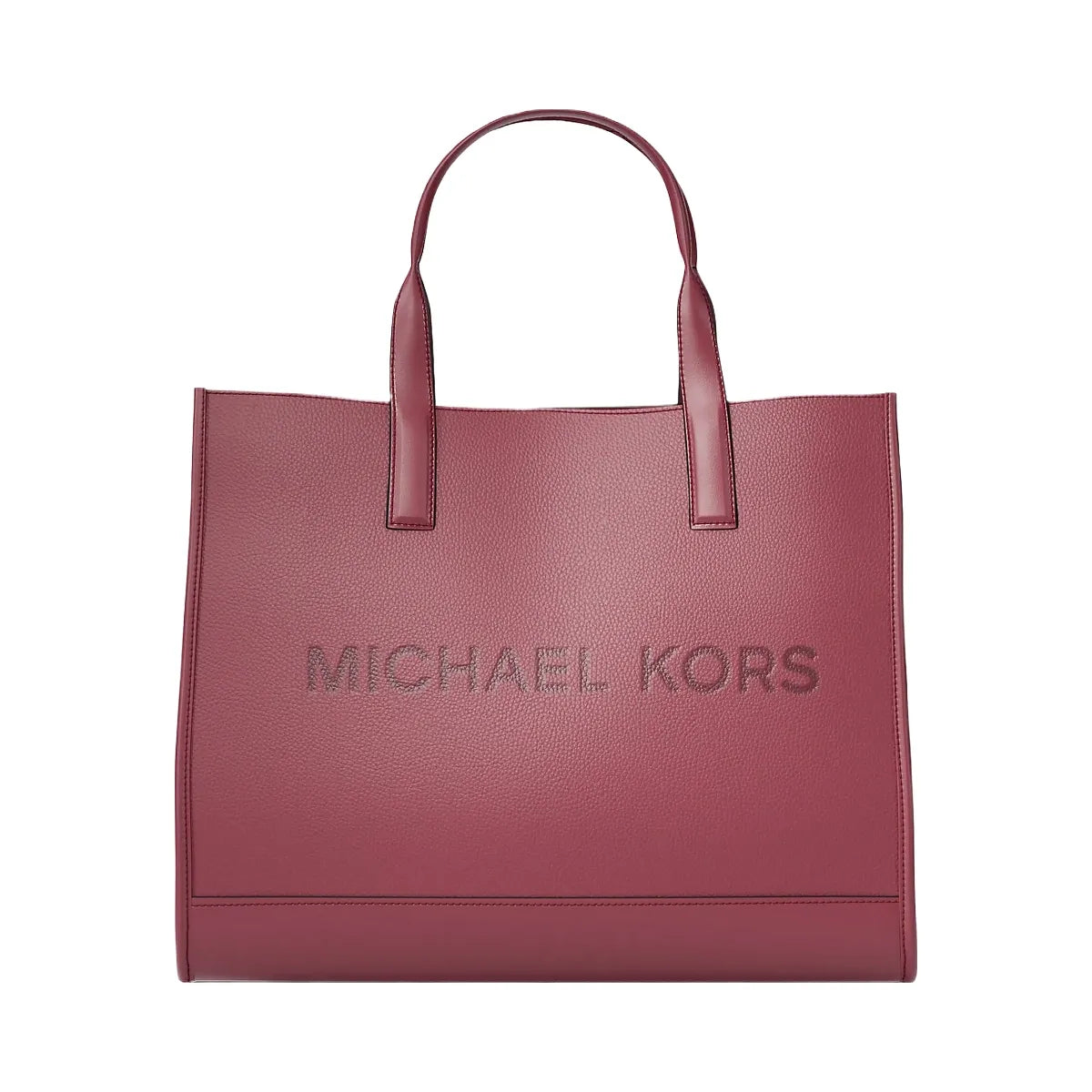 Michael Kors Cooper Logo Embossed Pebbled Leather Tote Bag Cherry