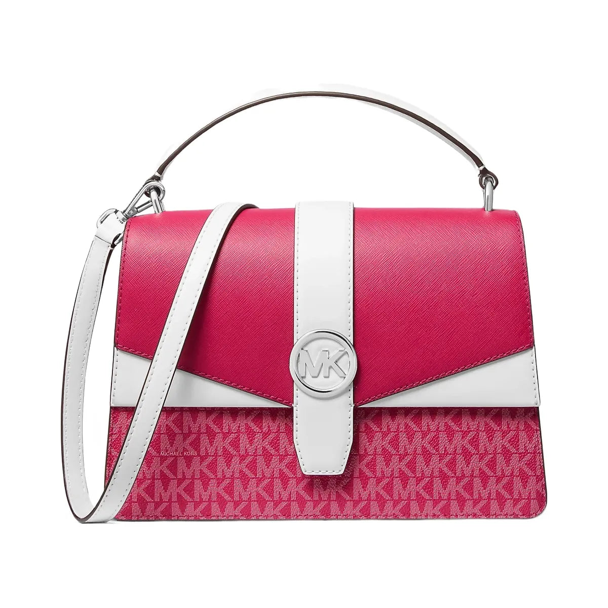 Michael Kors Greenwich Medium Color-Block and Signature Logo Satchel Dark Raspberry Multi