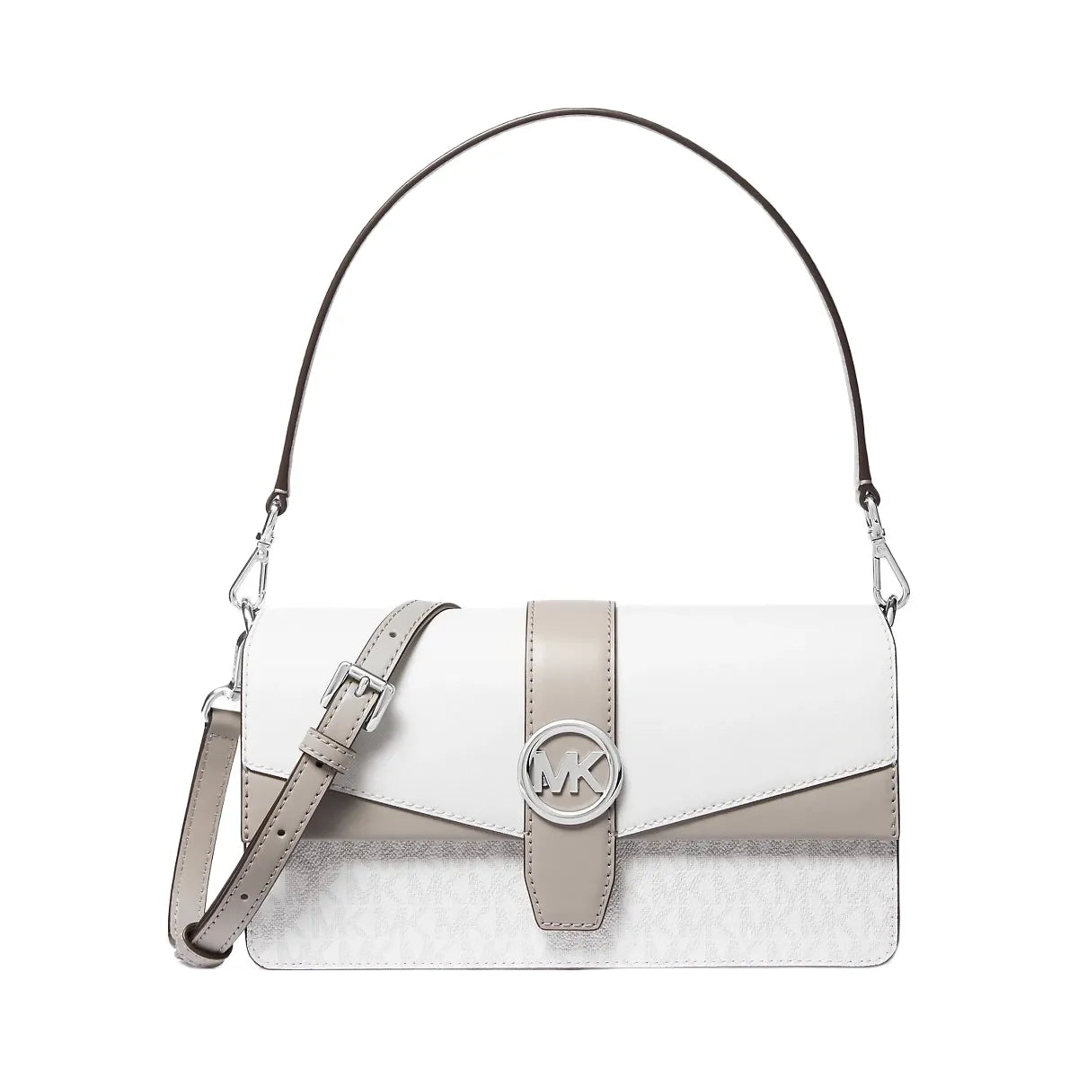Michael Kors Greenwich Medium Signature Logo Convertible Shoulder Bag Optic White