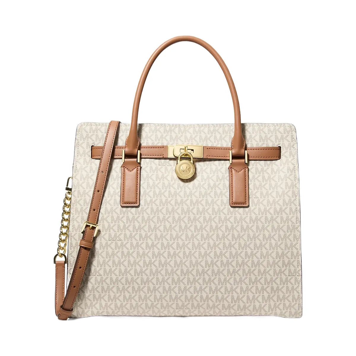 Michael Kors Hamilton Moderne Large Signature Logo Satchel Vanilla-Acorn