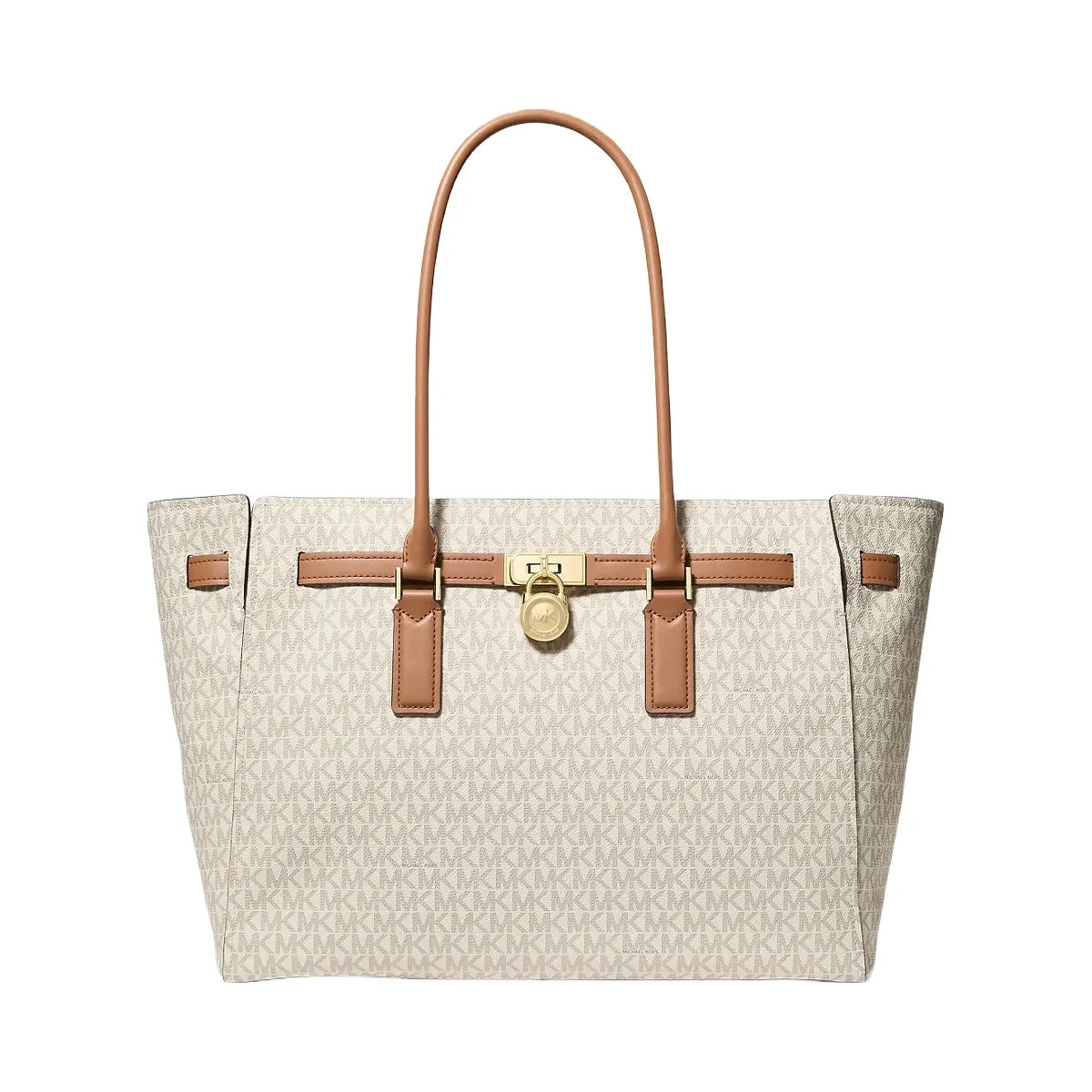 Michael Kors Hamilton Moderne Large Signature Logo Tote Bag Vanilla-Acorn