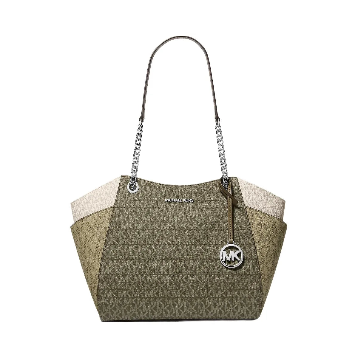 Michael Kors Jet Set Large Color-Block Signature Logo Shoulder Bag Olive Combo