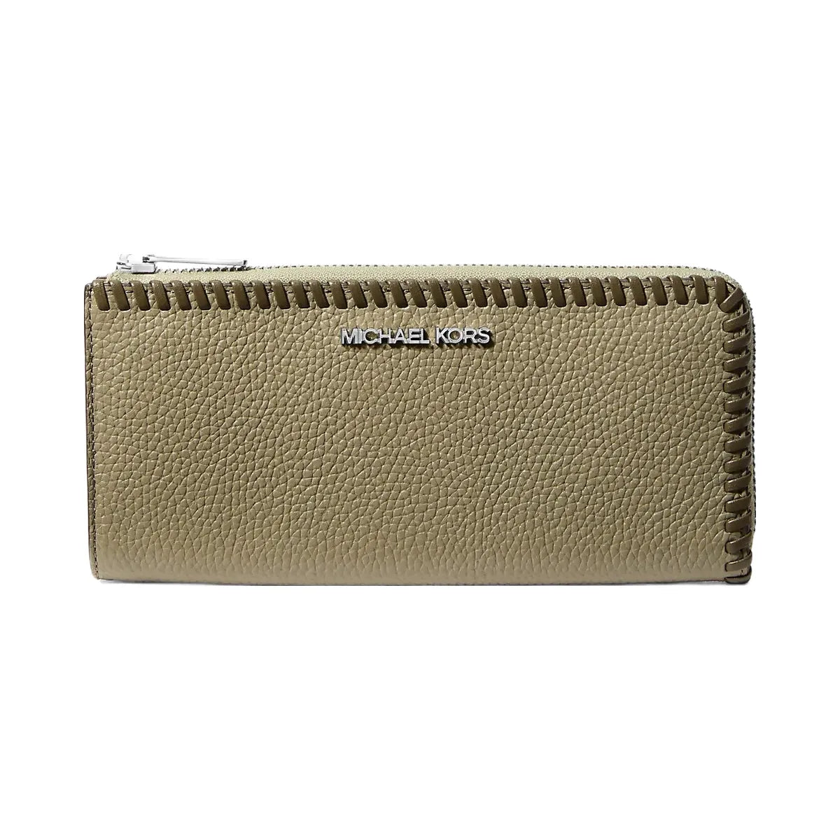 Michael Kors Jet Set Large Pebbled Leather Quarter-Zip Wallet Thyme Multi