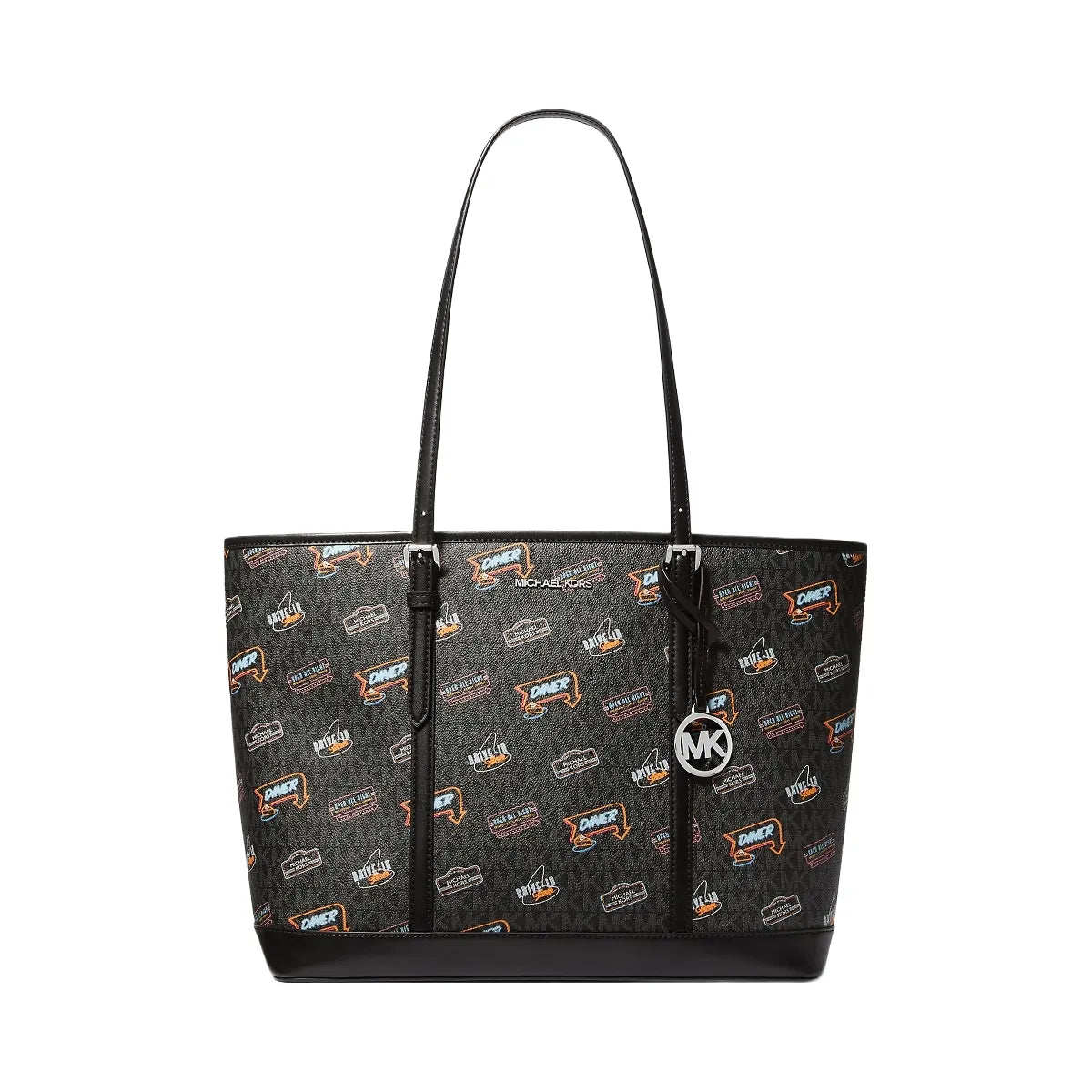 Michael Kors Jet Set Large Printed Signature Logo Tote Bag Black