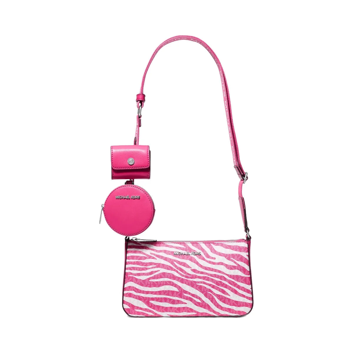 Michael Kors Jet Set Leather Medium Animal Print Logo Crossbody Bag with Case for Apple Airpods Pro® Dragonfruit