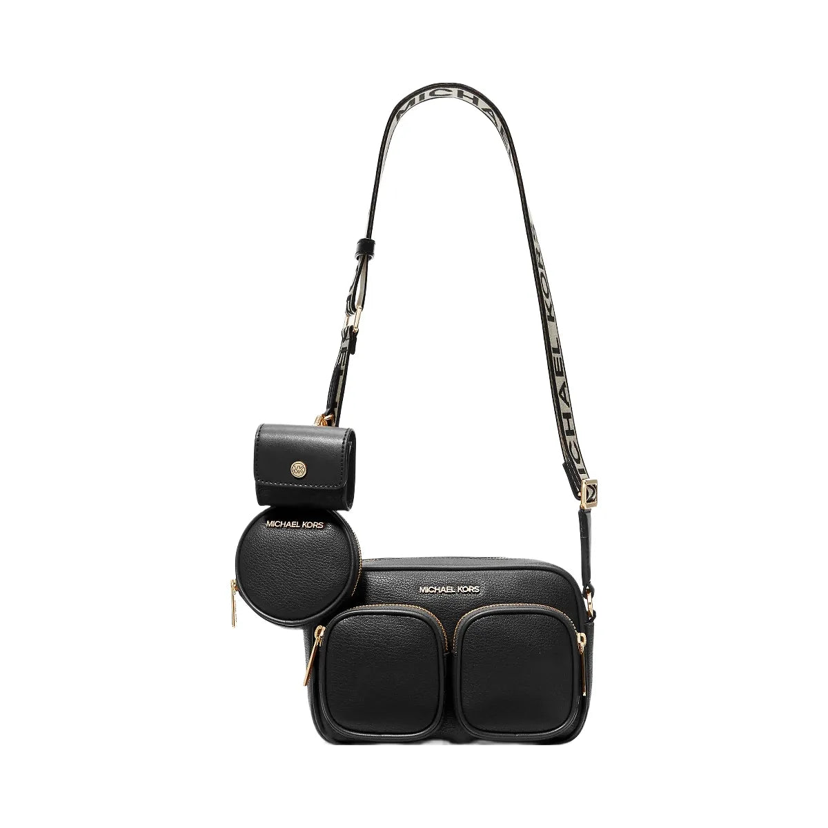 Michael Kors Jet Set Medium Leather Crossbody Bag with Case for Apple Airpods Pro® Black