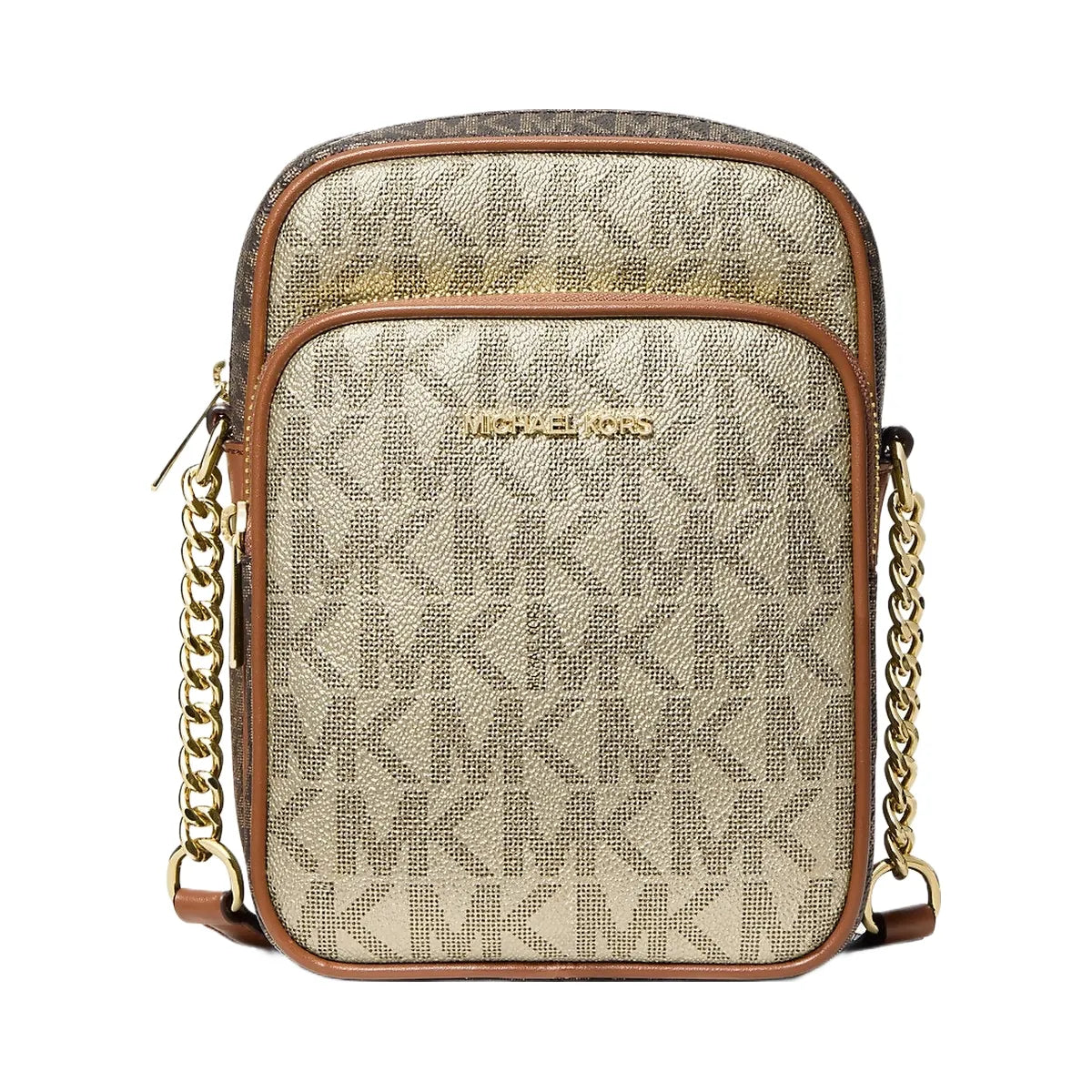 Michael Kors Jet Set Medium Metallic Signature Logo Crossbody Bag Pl Gld Multi