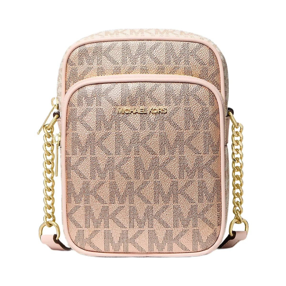 Michael Kors Jet Set Medium Metallic Signature Logo Crossbody Bag Rs Gld Multi