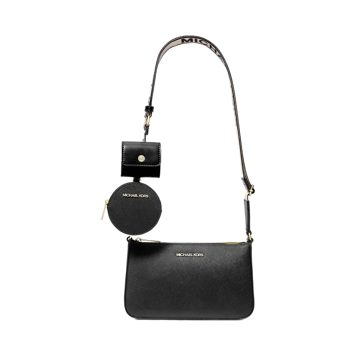 Michael Kors Jet Set Saffiano Leather Crossbody Bag with Case for Apple Airpods Pro Black