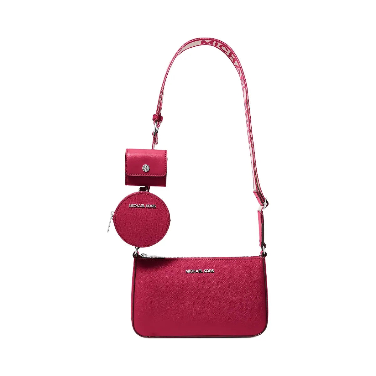 Michael Kors Jet Set Small Saffiano Leather Crossbody Bag with Case for Apple Airpods Pro® Dk Raspberry