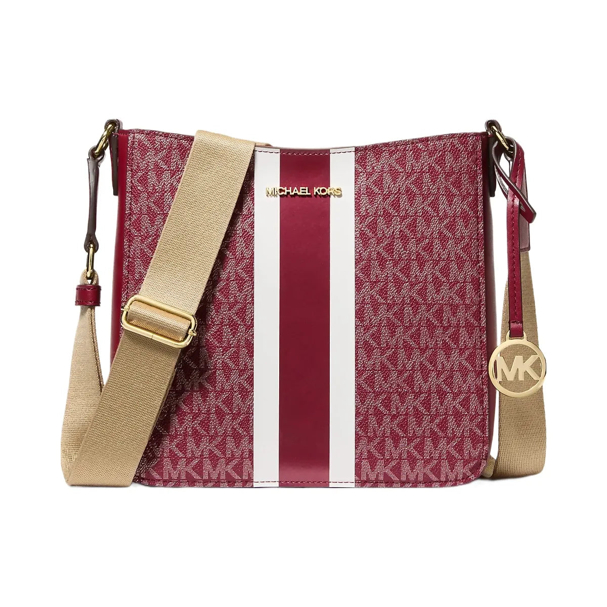 Michael Kors Jet Set Small Signature Logo Stripe Crossbody Bag Cherry