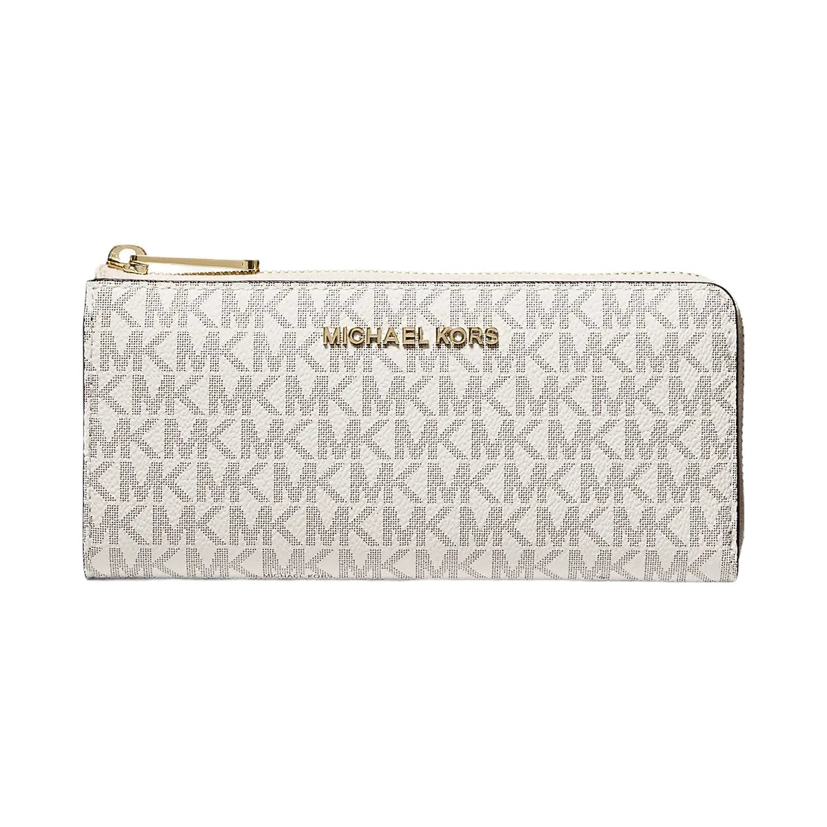 Michael Kors Jet Set Travel Large Logo Quarter-Zip Wallet Vanilla