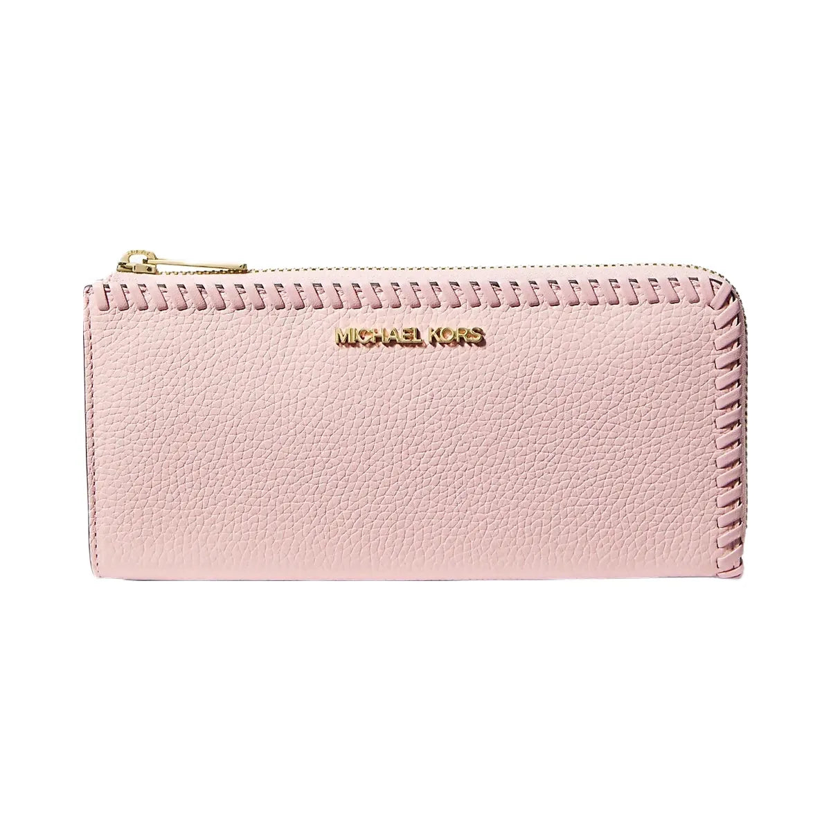 Michael Kors Jet Set Travel Large Pebbled Leather Quarter-Zip Wallet Powder Blush