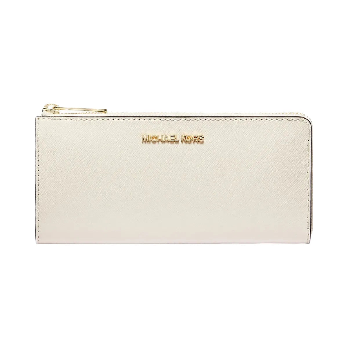 Michael Kors Jet Set Travel Large Saffiano Leather Quarter-Zip Wallet Lt Cream