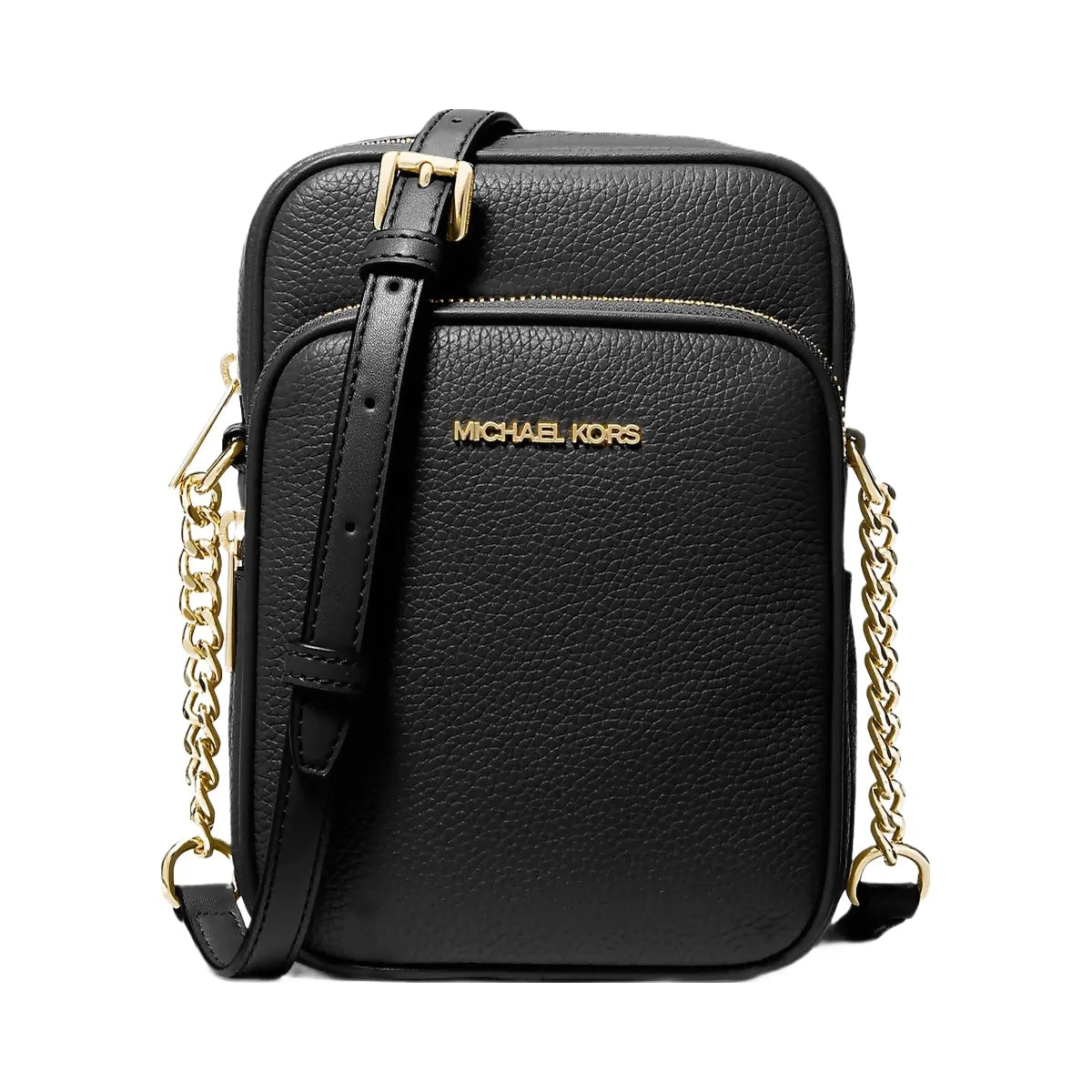 Michael Kors Jet Set Travel Medium Pebbled Leather Crossbody Bag Black