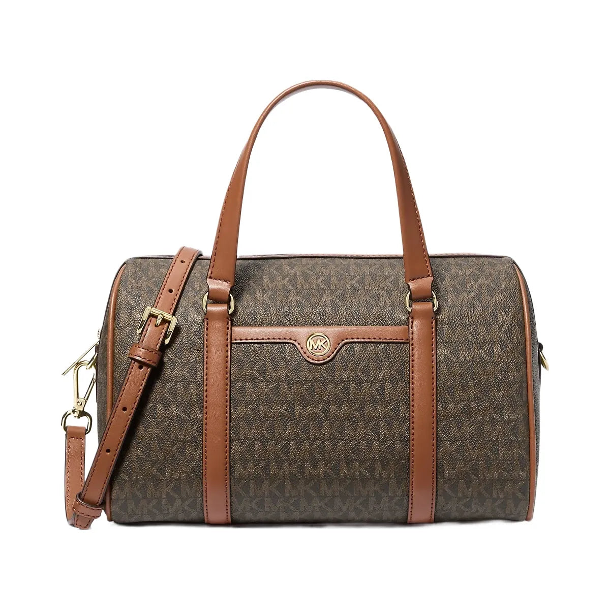 Michael Kors Jet Set Travel Medium Signature Logo Duffel Crossbody Bag Brown