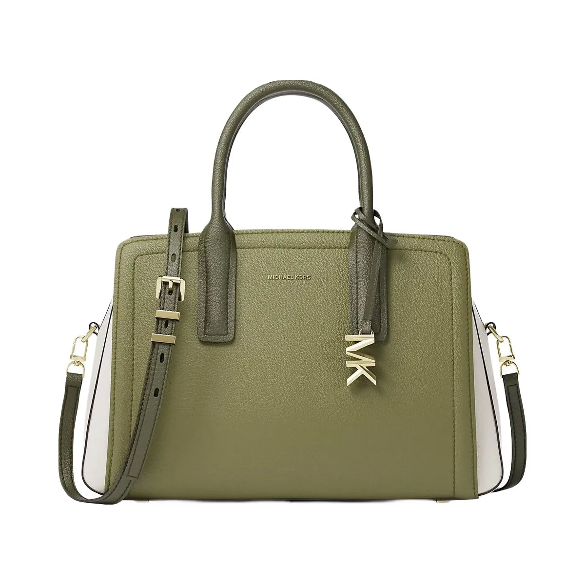 Michael Kors Laila Medium Color-Block Pebbled Leather Satchel Pstachio Mlt
