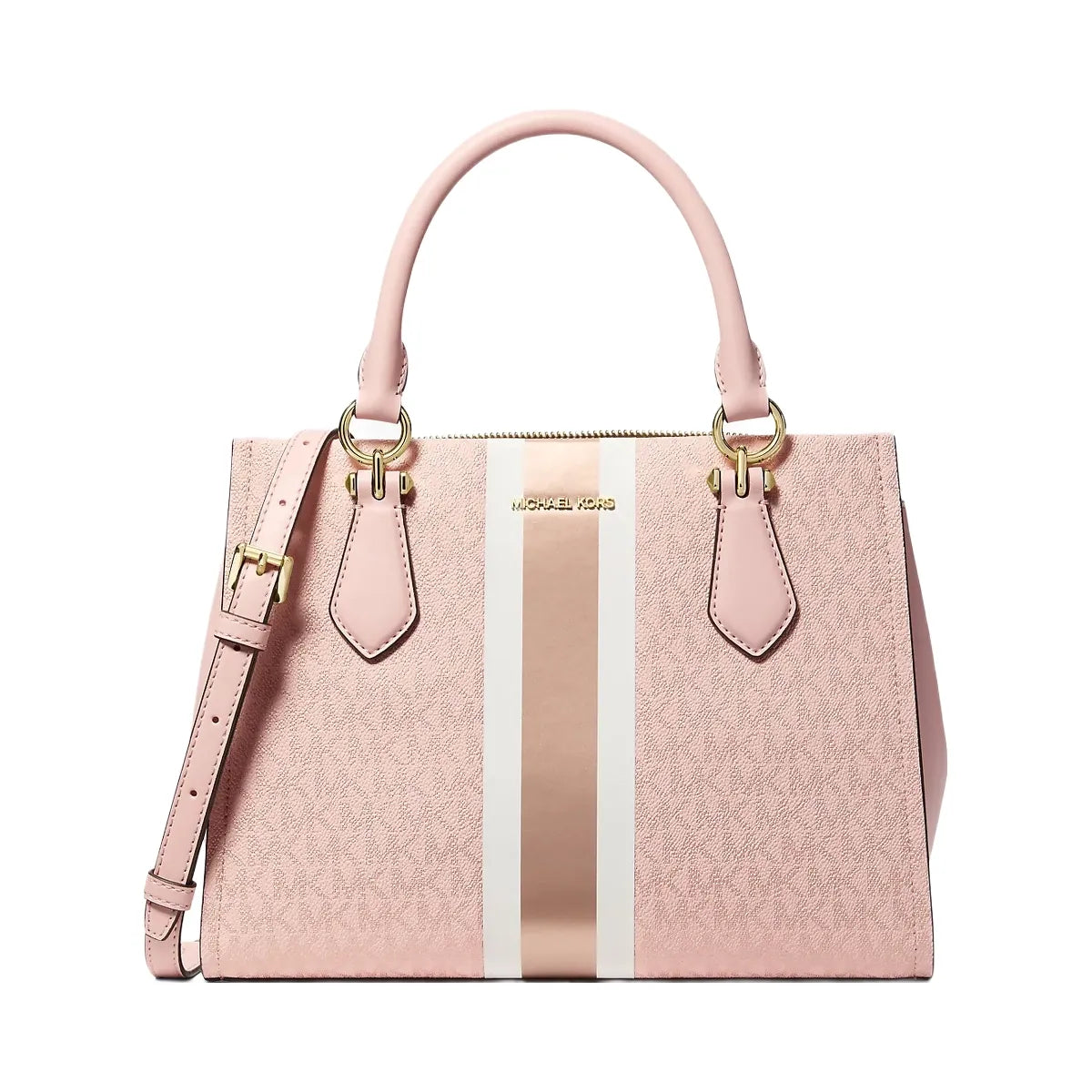 Michael Kors Marilyn Medium Signature Logo Stripe Satchel Powder Blush