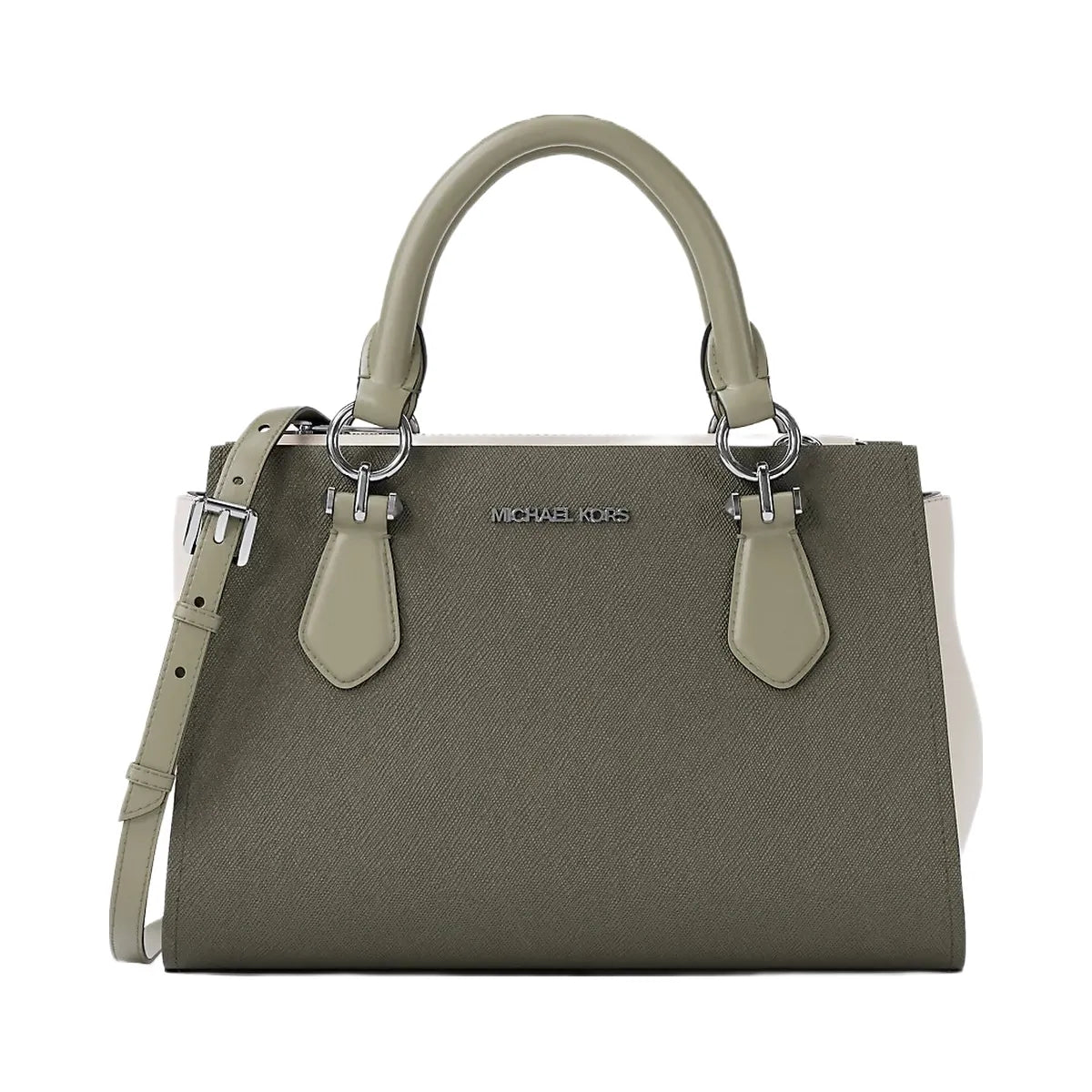 Michael Kors Marilyn Small Color-Block Saffiano Leather Messenger Bag Olive Combo