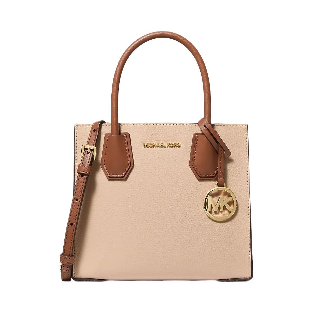 Michael Kors Mercer Medium Two-Tone Pebbled Leather Crossbody Bag Luggage