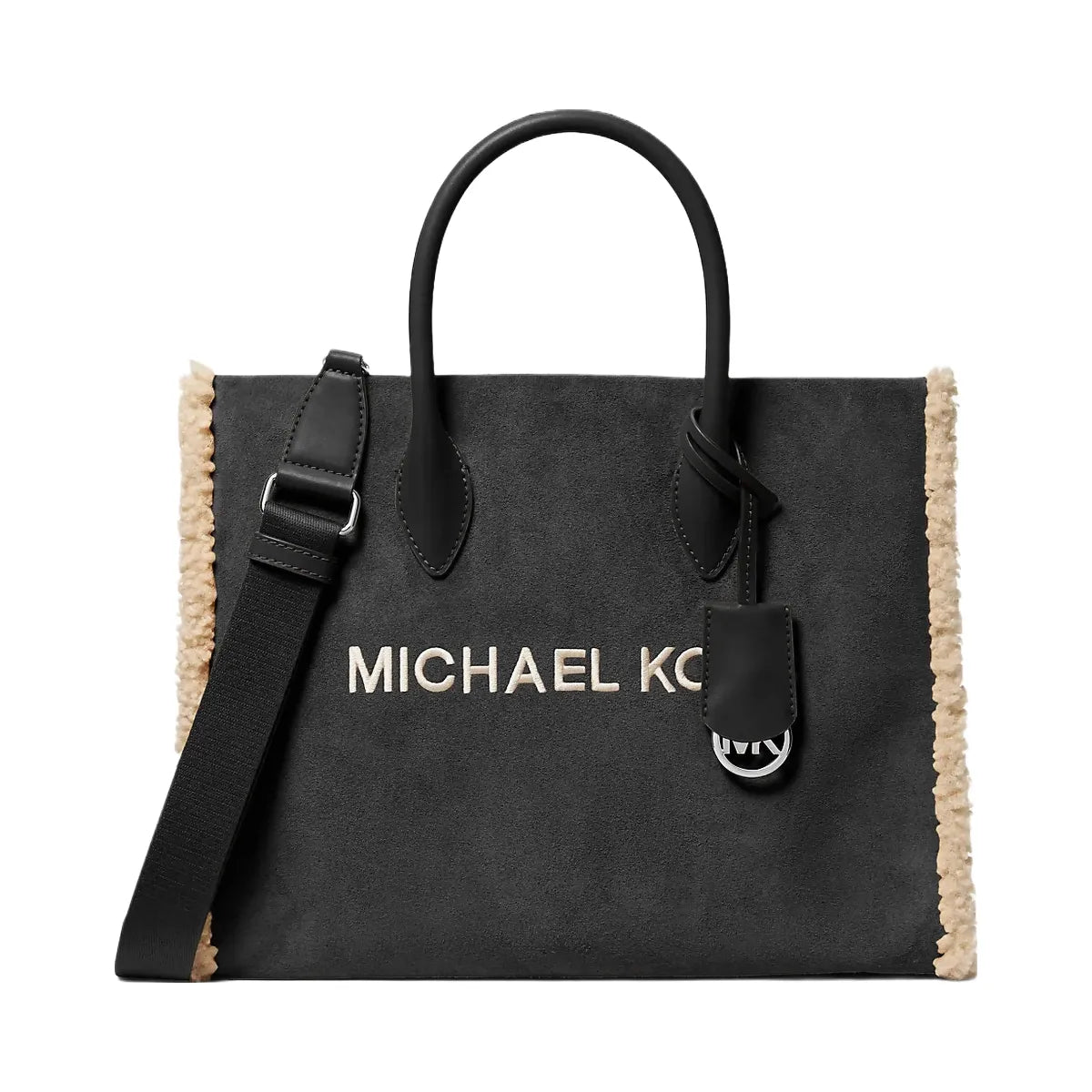 Michael Kors Mirella Medium Suede and Faux Shearling Tote Bag Black