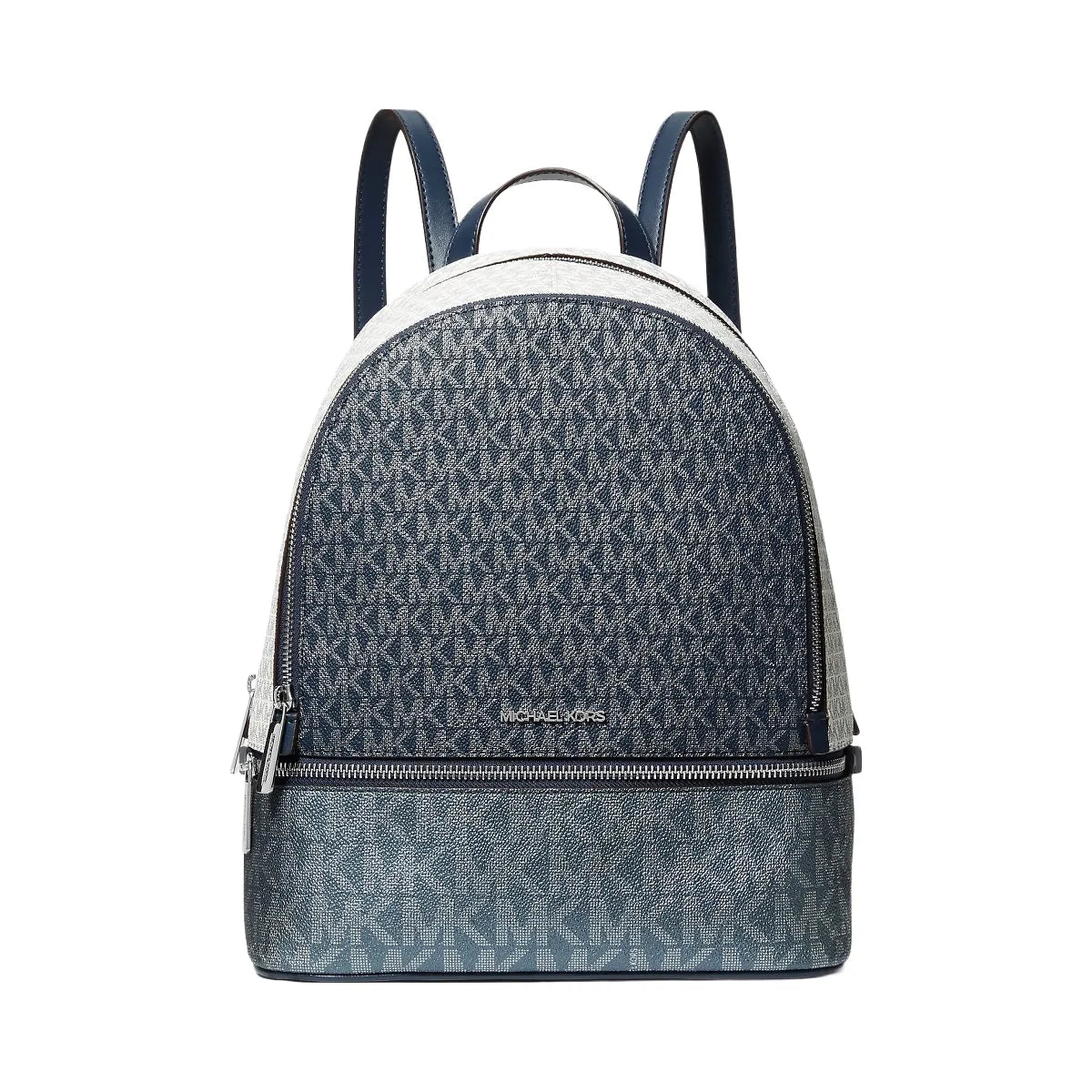 Michael Kors Rhea Medium Metallic Signature Logo Backpack Navy