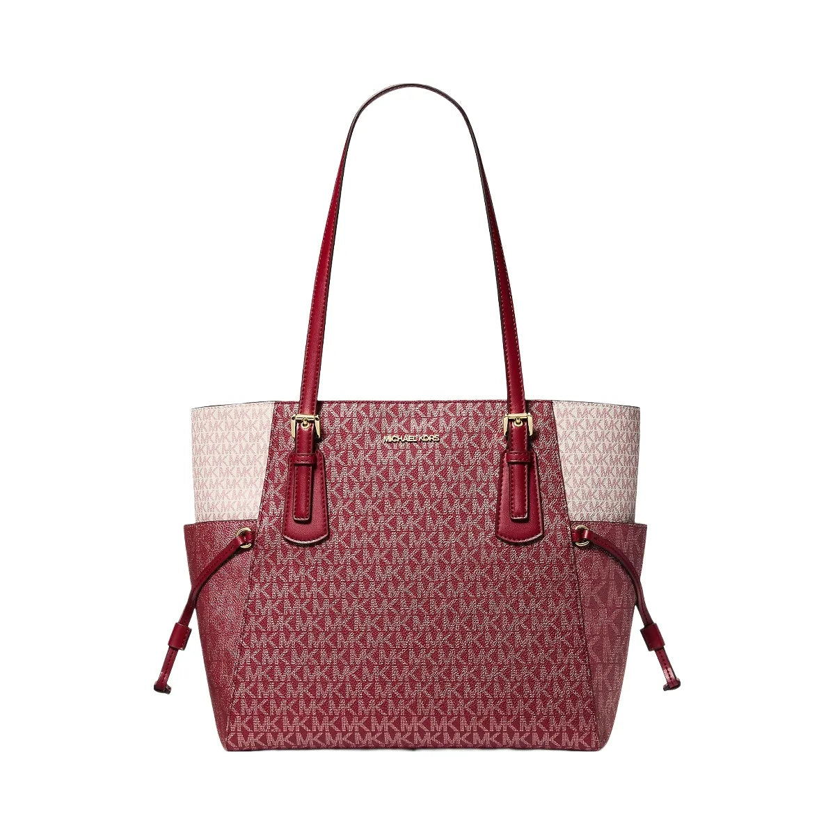 Michael Kors Voyager Large Color-Block Metallic Signature Logo Tote Bag Cherry