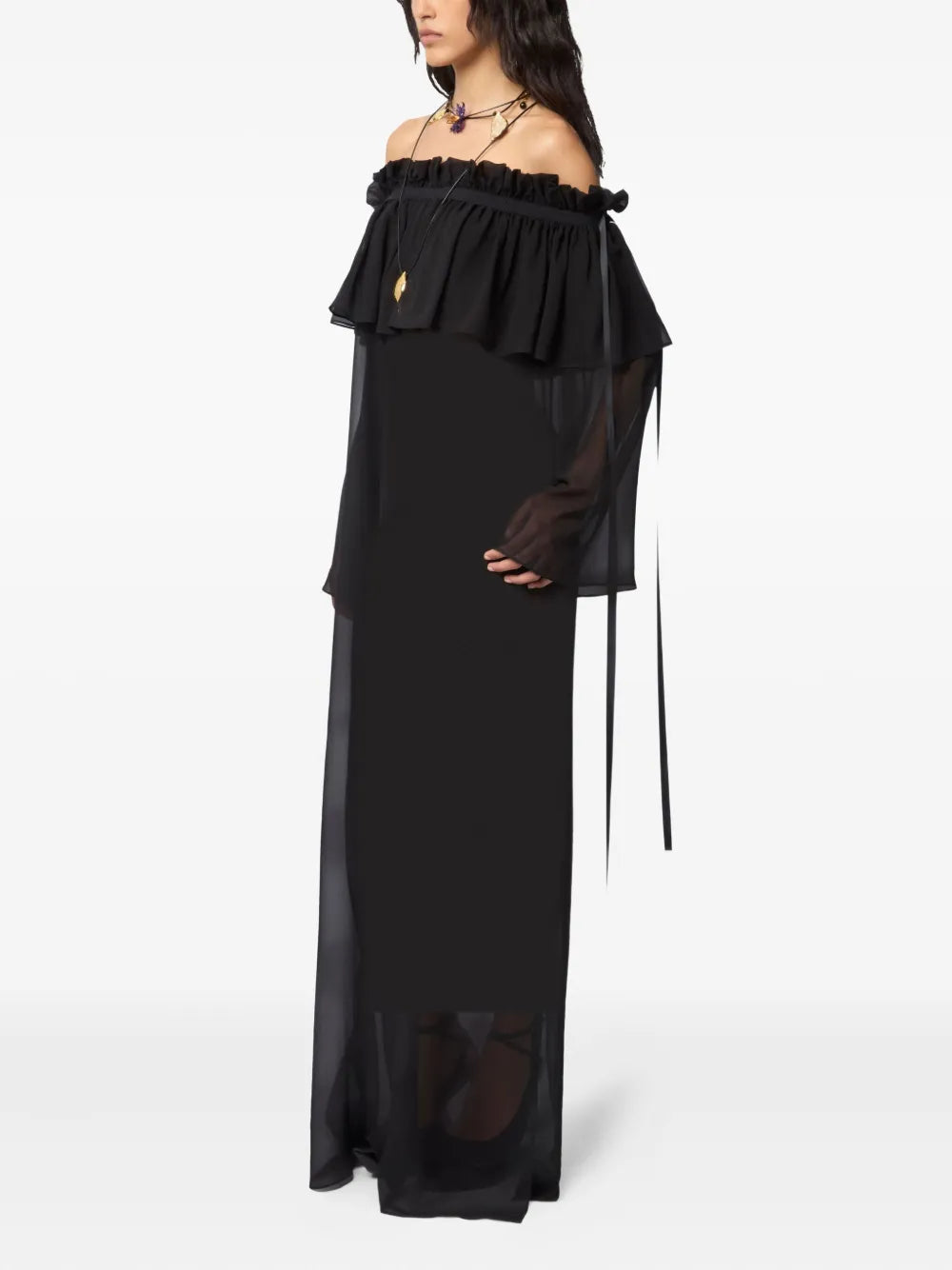 ruffled-bow silk maxi dress