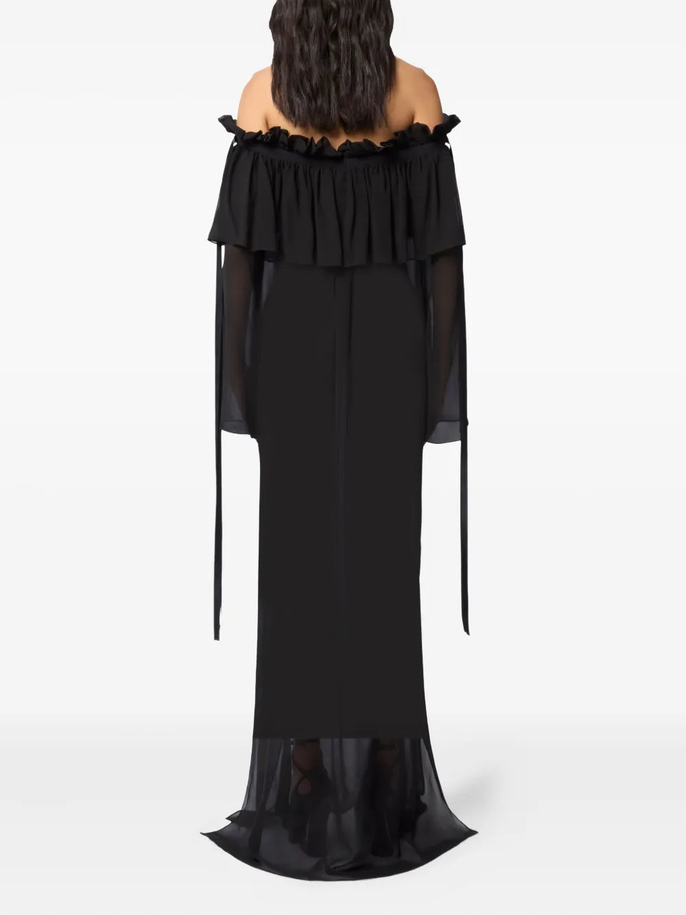 ruffled-bow silk maxi dress