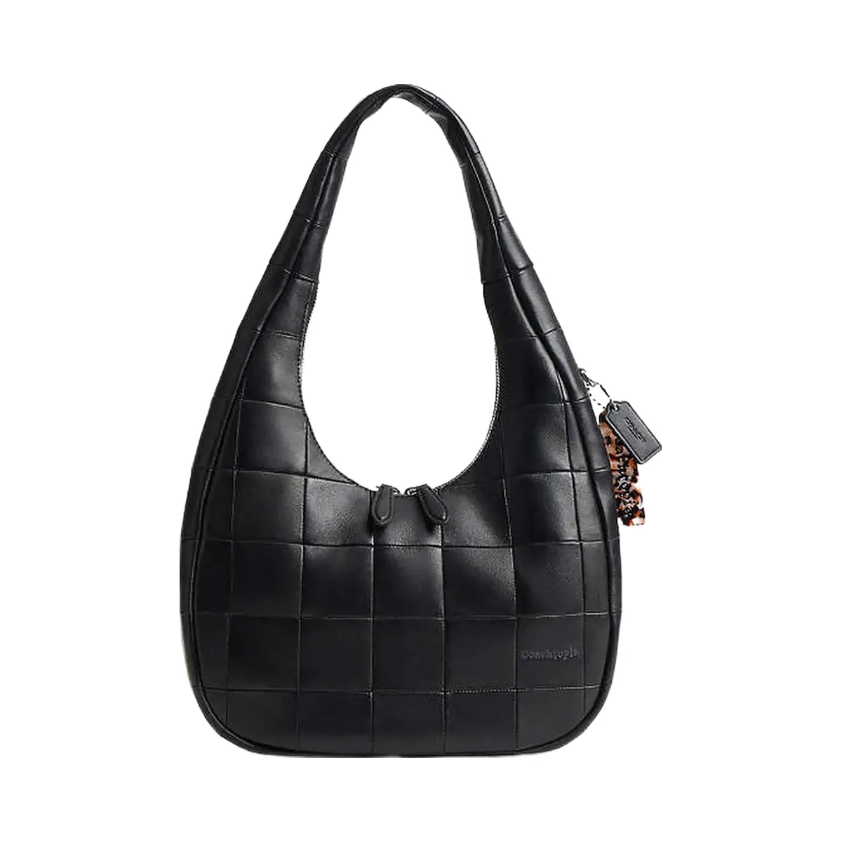 Coach Alter/Ego Crescent Shoulder Bag In Checkerboard Upcrafted Leather Black