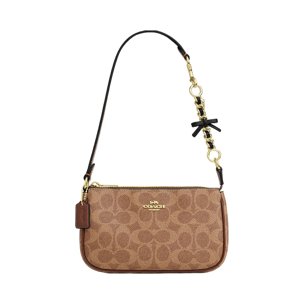 Coach Bow Strap Extender Smooth Leather-Im-Gold Black