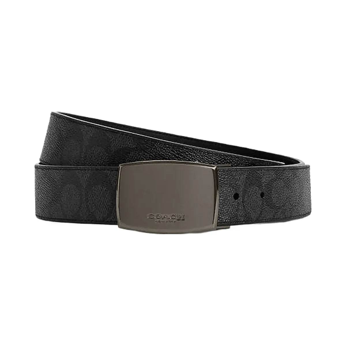 Coach Boxed Plaque And Harness Buckle Cut To Size Reversible Belt, 38 Mm Signature Canvas-Gunmetal-Charcoal-Black