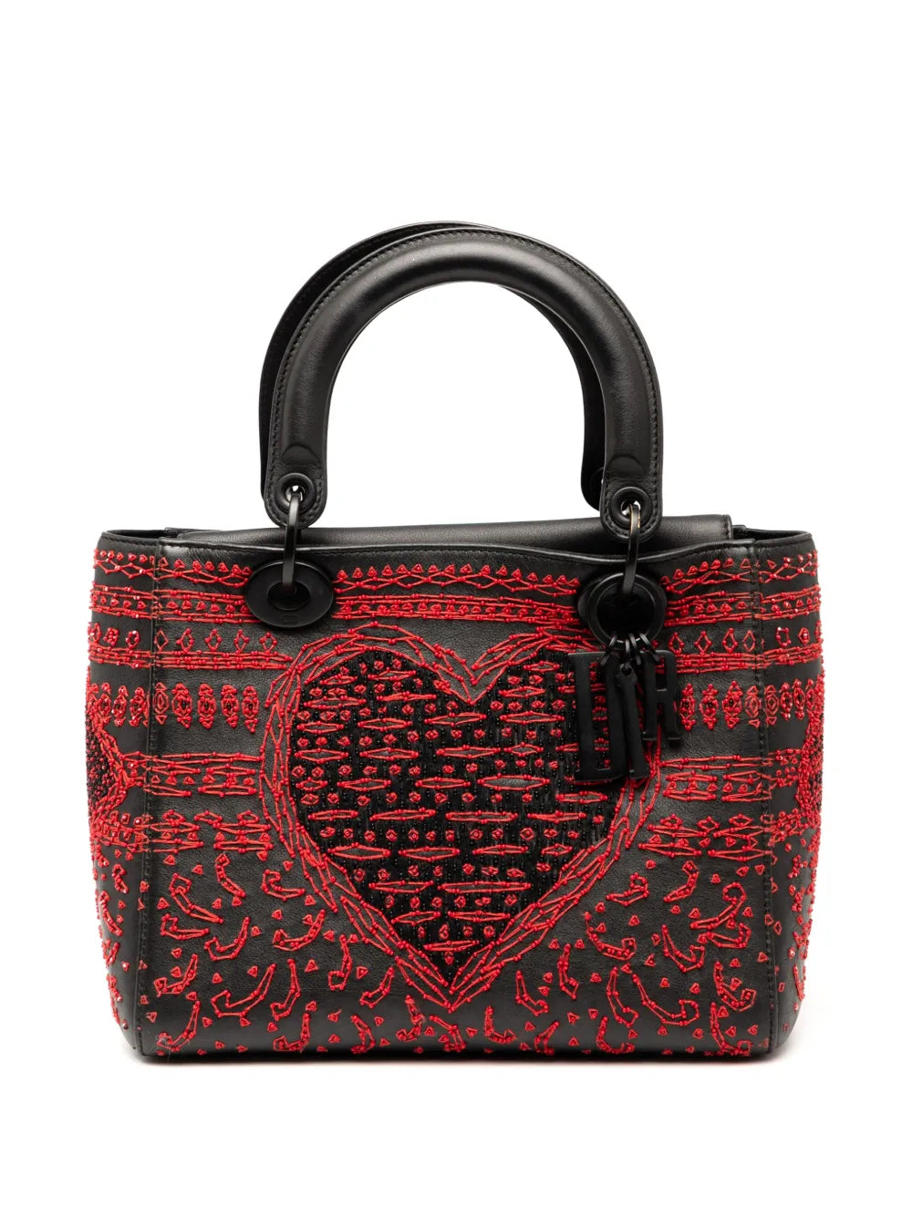 2018 Medium Smooth Calfskin Embroidered Heart Playing Cards Lady Dior satchel